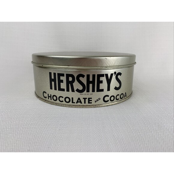 Vintage‎ Original Hershey's Chocolate & Cocoa Large Round Tin Silver 7” Diameter - Picture 1 of 10